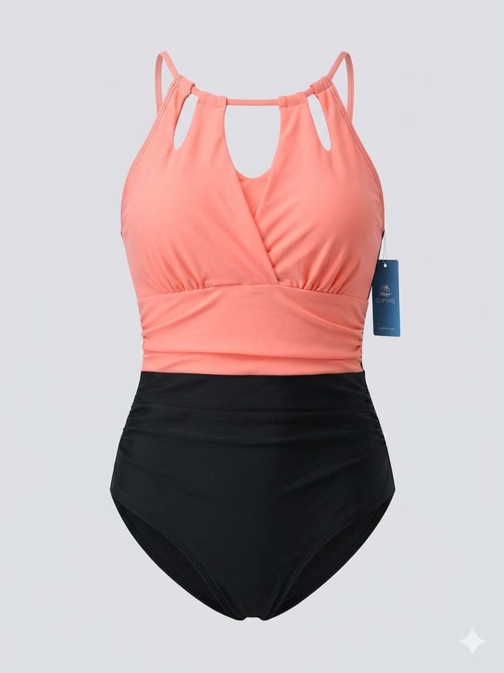 Orange & Black High Neck Cut-Out One Piece Swimsuit,